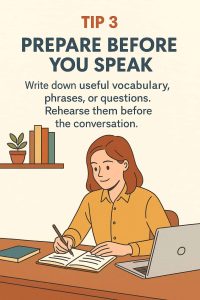 A girl who is preparing herself before a conversation