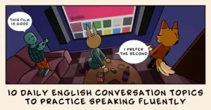Students practicing English conversation topics to improve speaking fluency and confidence.