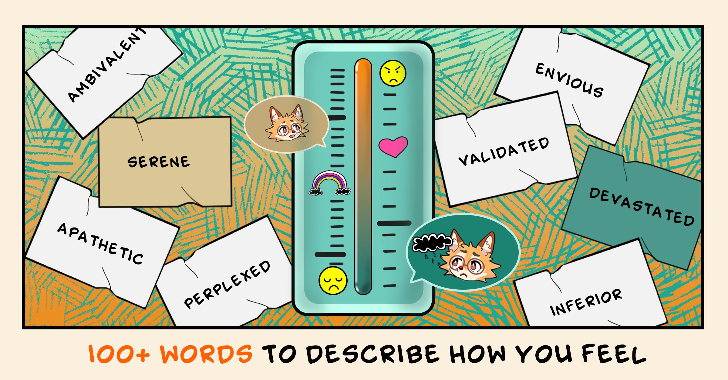 Words to describe how you feel with different emotions and facial expressions