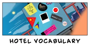 English and Spanish hotel vocabulary for checking in at a hotel reception desk
