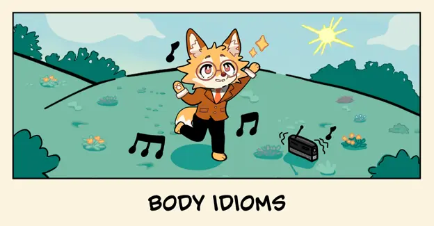 Picture of foximus dancing to a radio in an open green field.