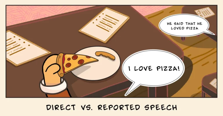 Reported speech examples showing direct and indirect speech
