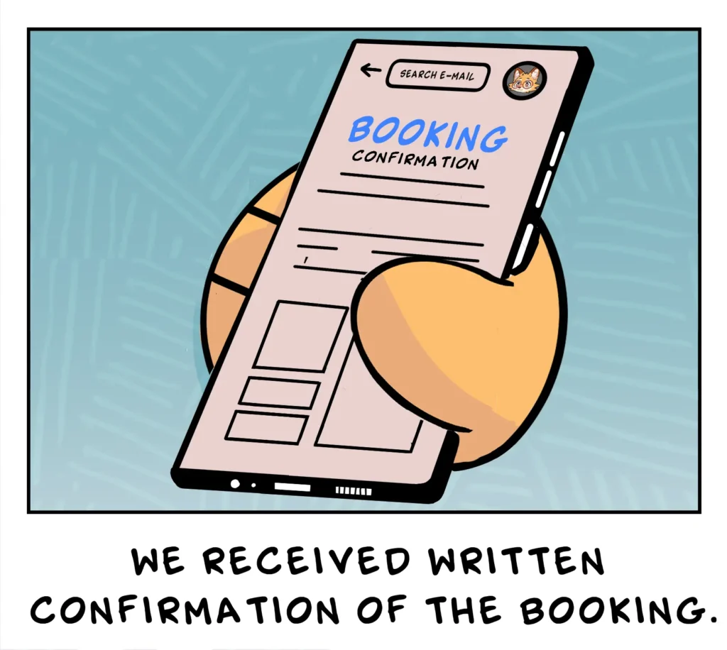 Words for agreement illustrated with a mobile booking confirmation representing written confirmation and approval.