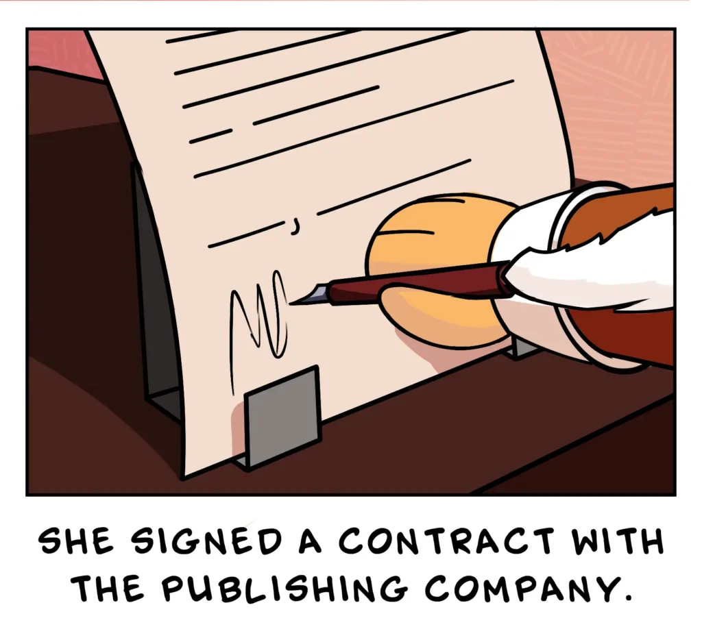 Words for agreement illustrated through a signed publishing contract in a professional setting.